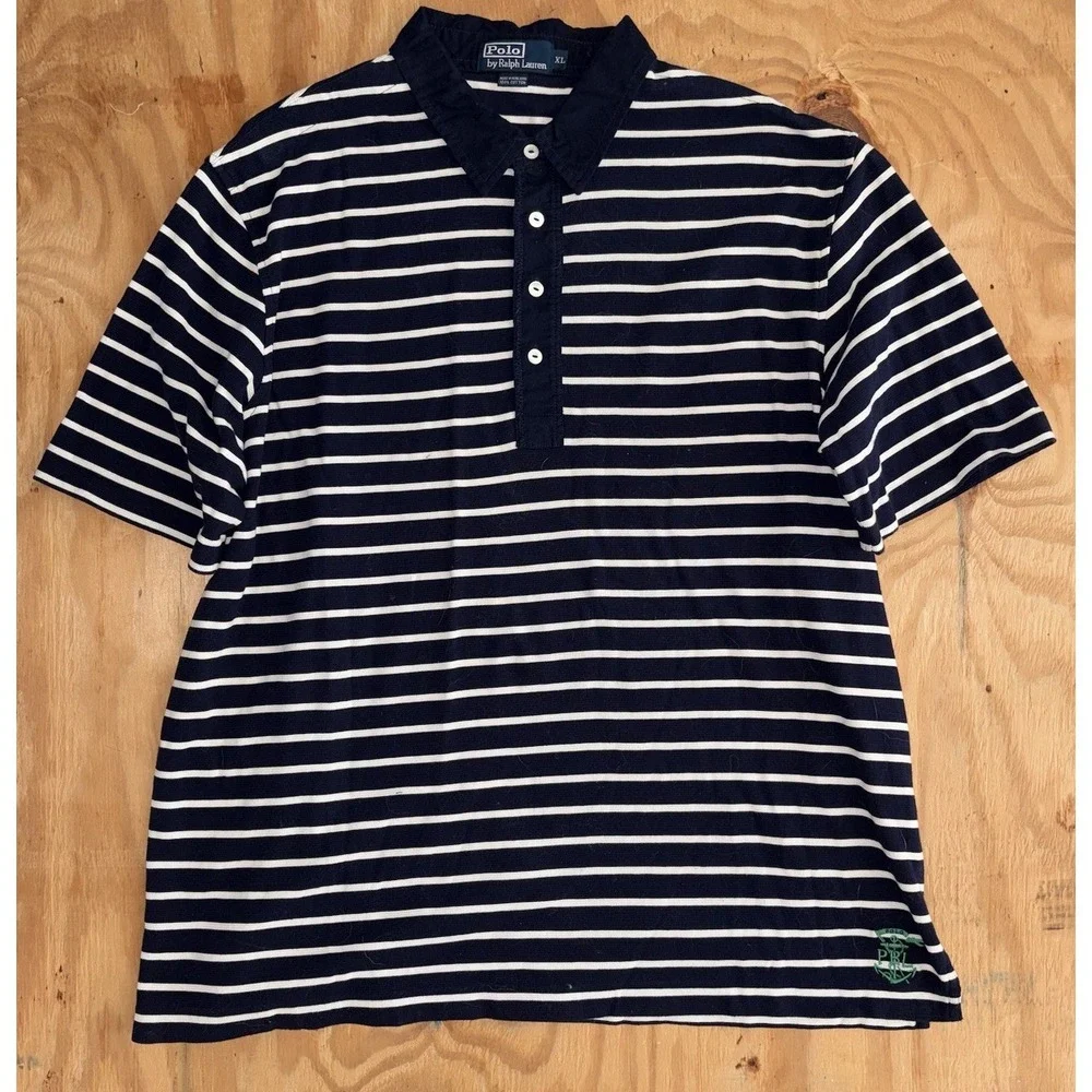 Vintage Polo Ralph Lauren Shirt Mens XL Blue White Striped Anchor Logo 90s Yacht